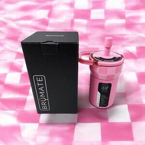 BRUMATE LEAP 12OZ PINK CHECKER WITH A MAGNETIC STRAW COVER SOLD OUT! IN HAND!